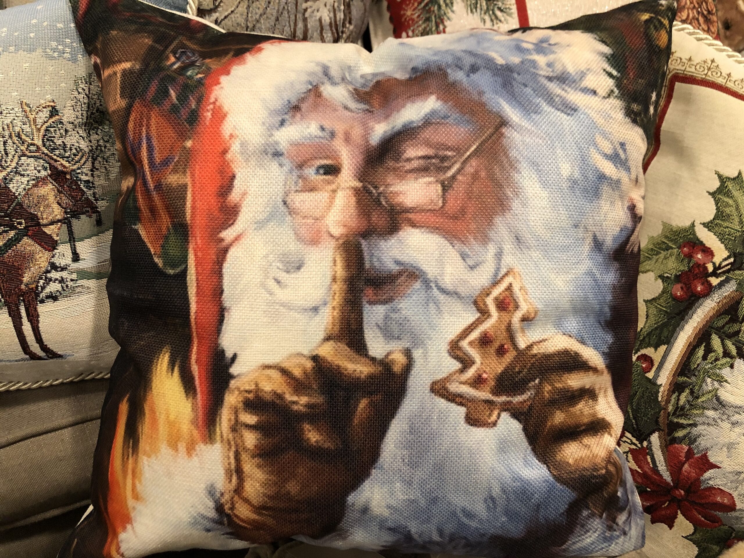 Cuscino quadrato – Babbo Natale con biscotto
