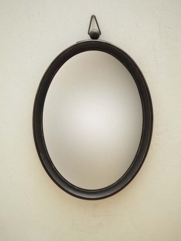 Specchio ovale convesso con bordo marrone