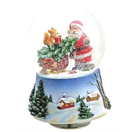 Globo di Neve Carillon Cristallo di Natale con Luce Palle di Vetro Globo di Neve di Natale di Vetro con Neve Decorativa di Babbo Natale 