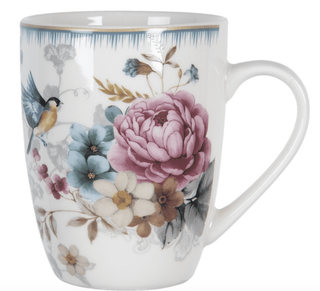 Tazza mug con fiori in porcellana