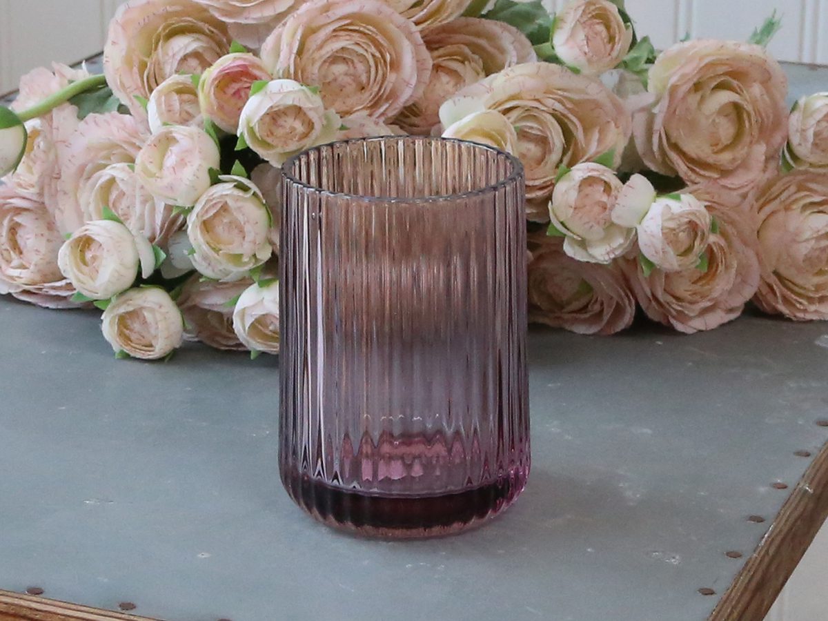 Set porta sapone e bicchiere in vetro rosa antico