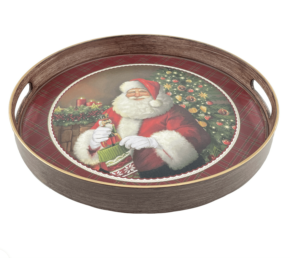 Mud Pie Vassoio E Ciotola Natalizi In Ceramica Con Babbo Natale - Set Regalo 2 Pezzi Per Antipasti E Salse