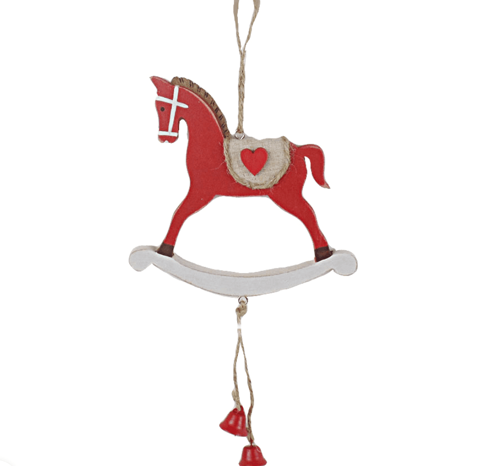 Addobbo cavallo a dondolo rosso in legno