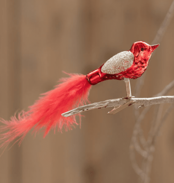 Uccello natalizio rosso e oro con clip