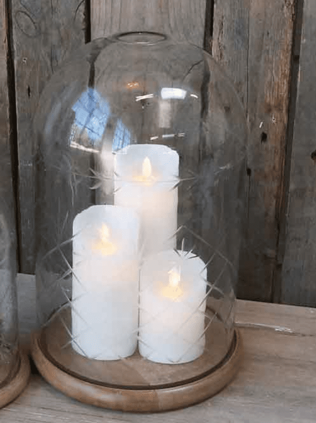Campana porta candela in vetro inciso