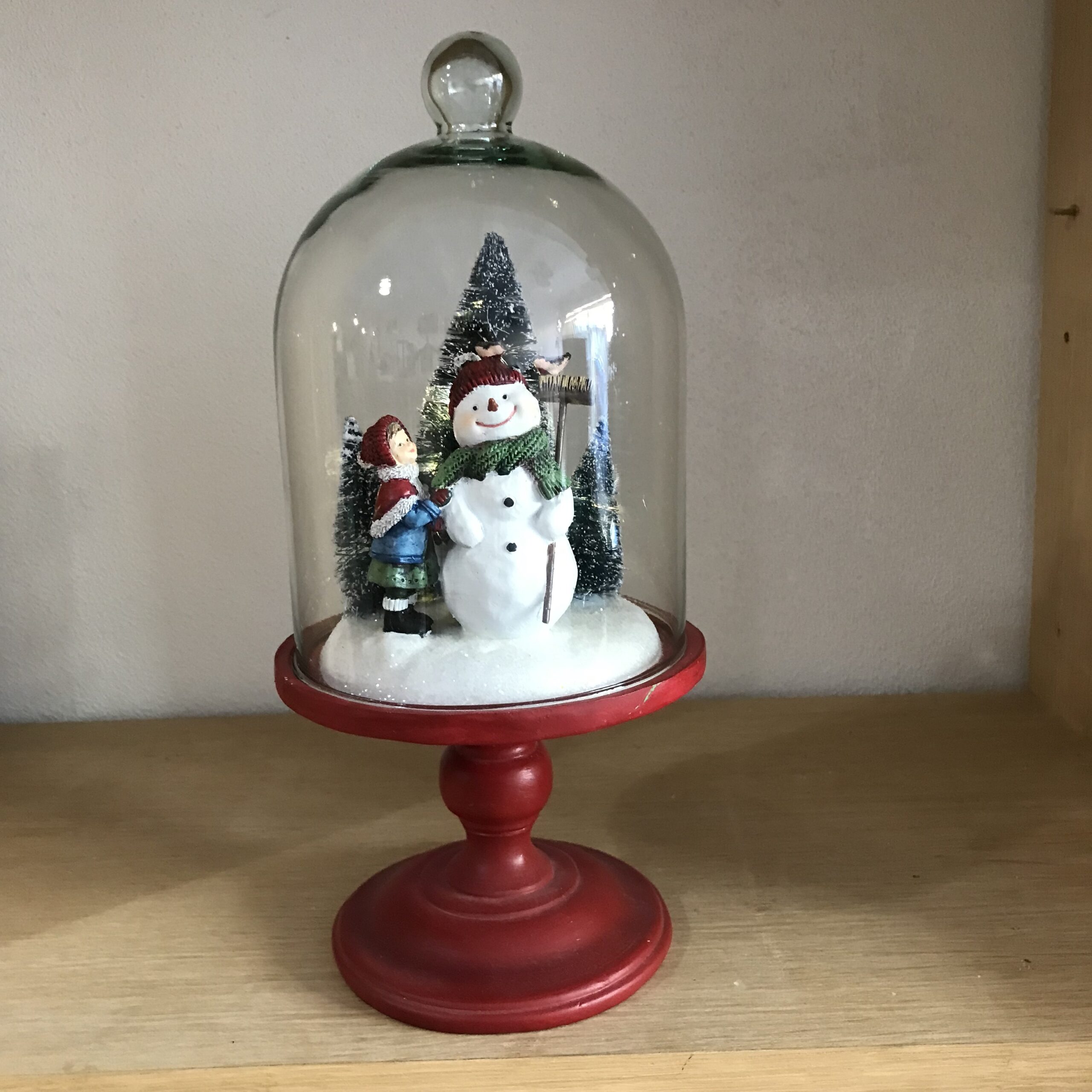 Campana in vetro con decorazioni e luci natalizie